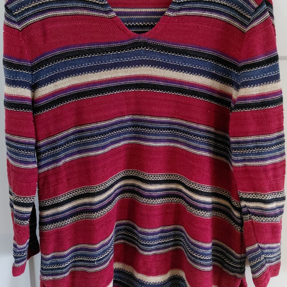 Lauren Ralph Lauren Cotton Knit Sweater Sz L Red Blue Stripes Lightweight Y2k